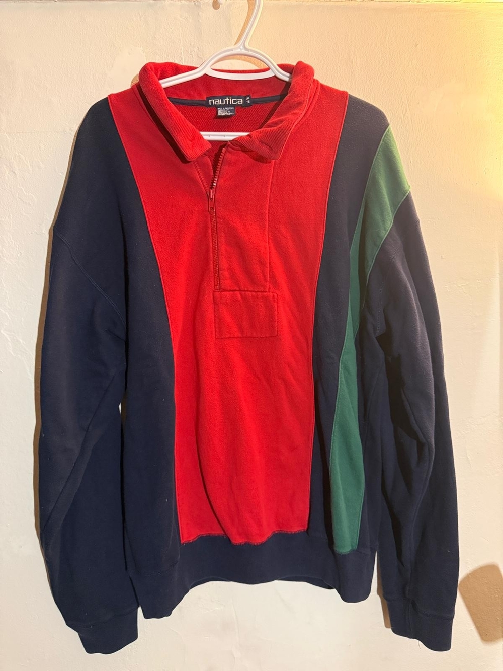 Vintage Nautica 90s Color Block Quarter Zip Sweatshirt Men’s M Red Navy Green